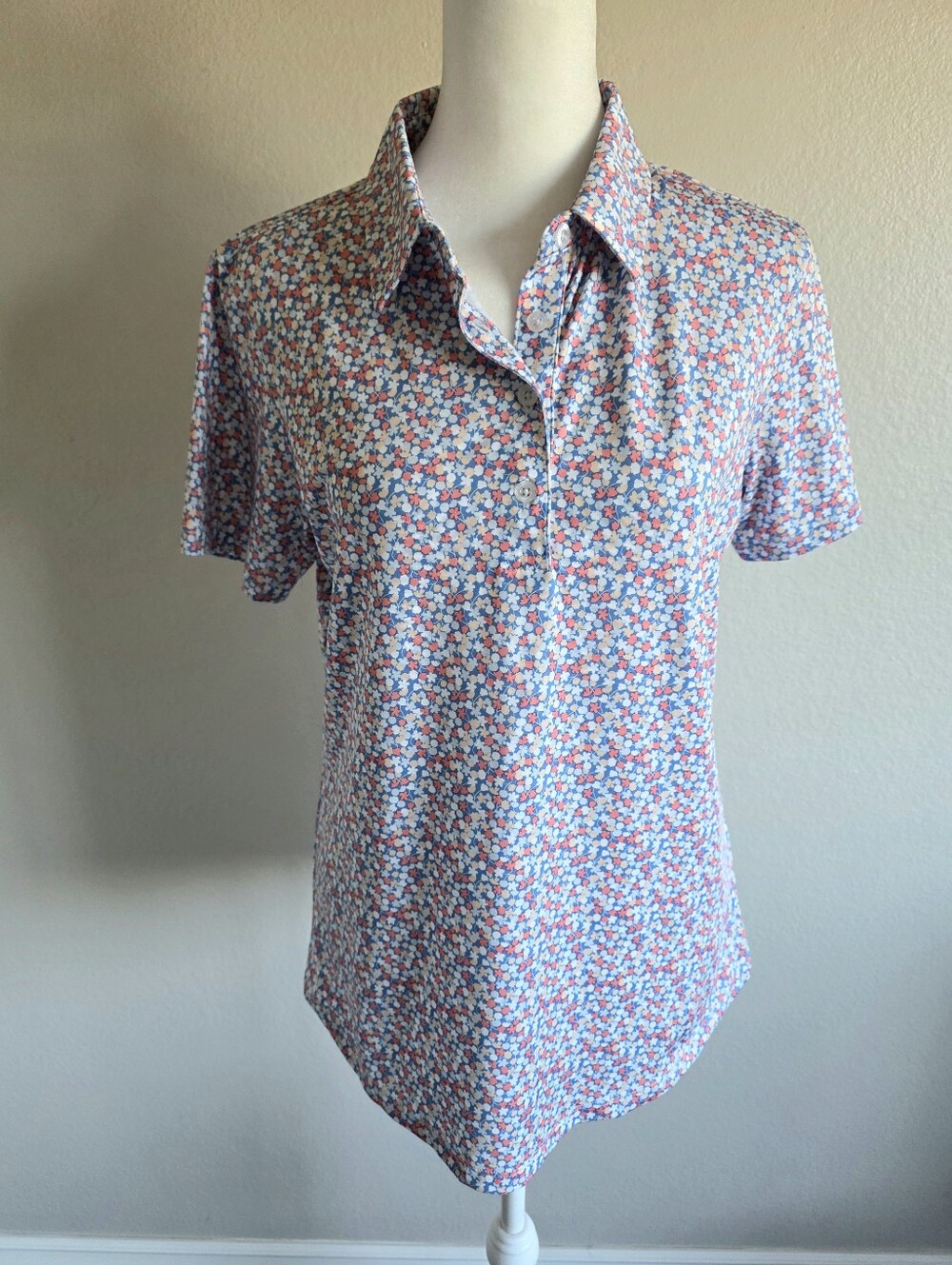Straight Down Performance Women's Size M Golf Polo Floral 1/4 Button UPF 50 S/S